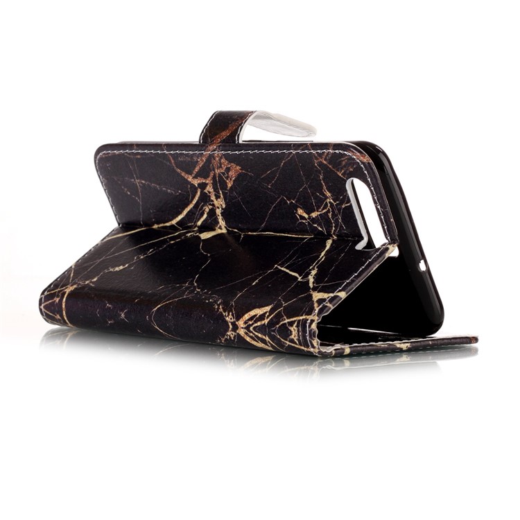 Pattern Printing Wallet Stand Leather Phone Case for Huawei P10 - Black Marble Pattern-6