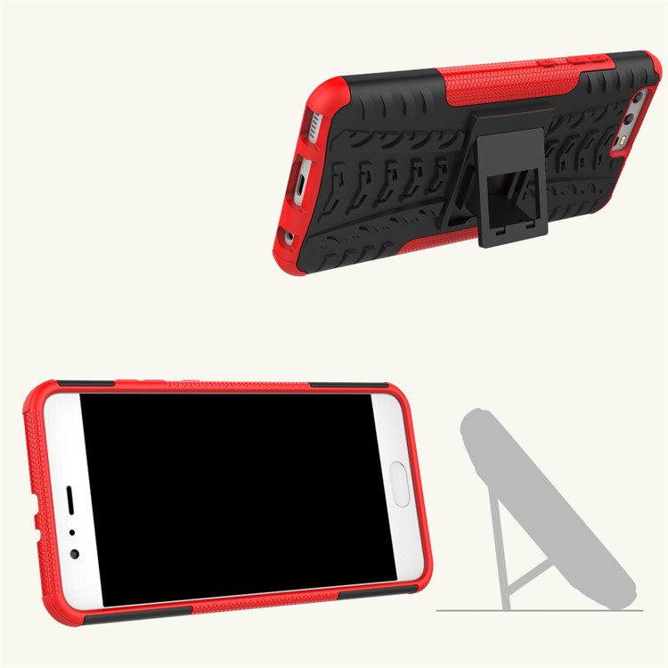 2-in-1 Tyre Pattern PC + TPU Hybrid Kickstand Case for Huawei P10 Plus - Red-2