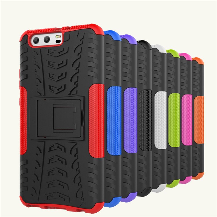 2-in-1 Tyre Pattern PC + TPU Hybrid Kickstand Case for Huawei P10 Plus - Red-4