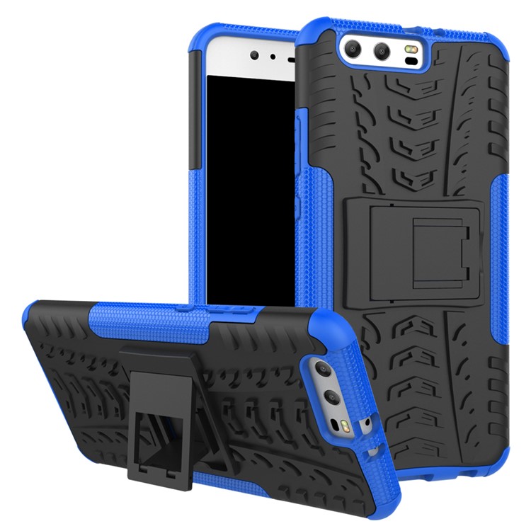 2-in-1 Tyre Pattern Hybrid PC + TPU Kickstand Mobile Case for Huawei P10 Plus - Blue-1