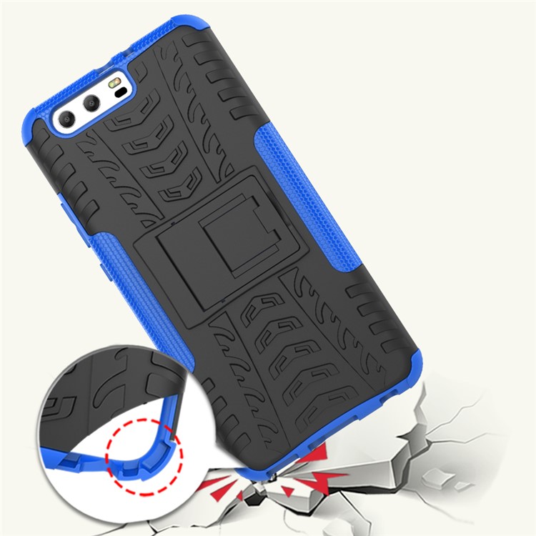 2-in-1 Tyre Pattern Hybrid PC + TPU Kickstand Mobile Case for Huawei P10 Plus - Blue-2