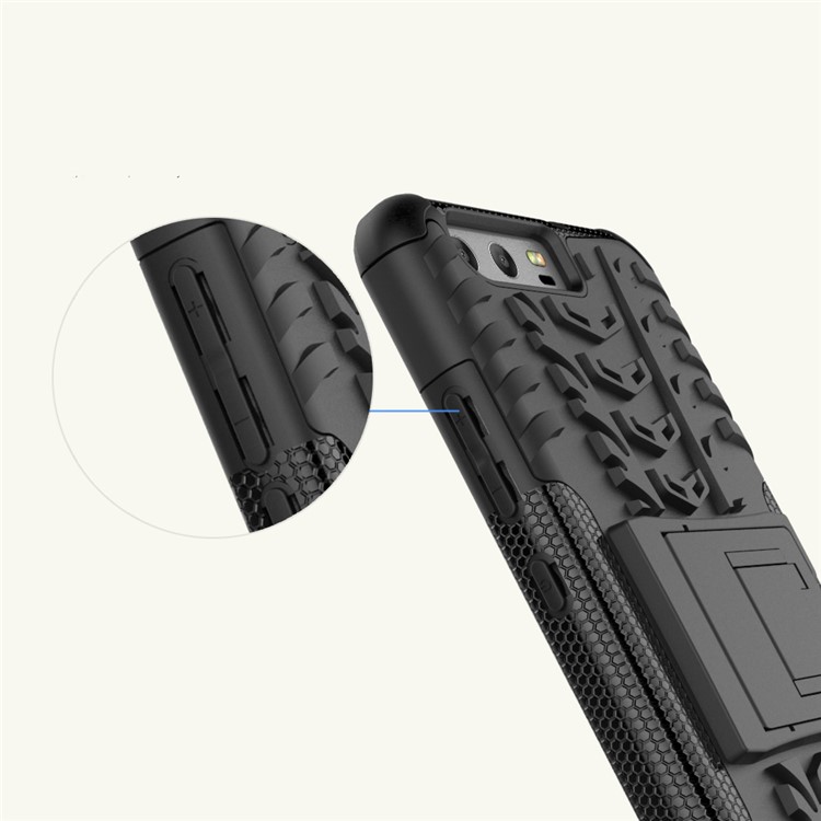 For Huawei P10 Tyre Pattern Kickstand PC + TPU Phone Case - Black-10