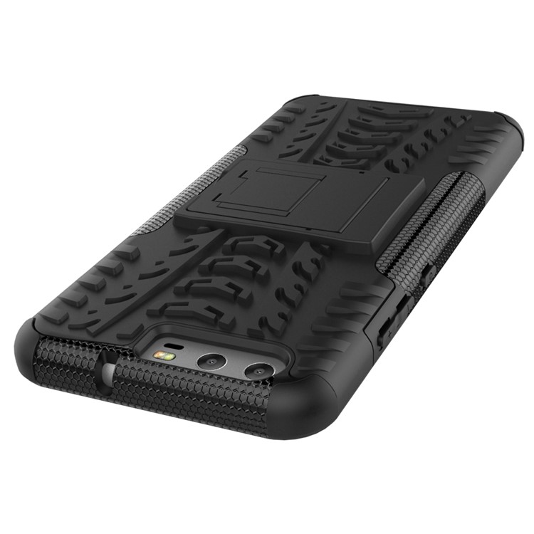 For Huawei P10 Tyre Pattern Kickstand PC + TPU Phone Case - Black-11