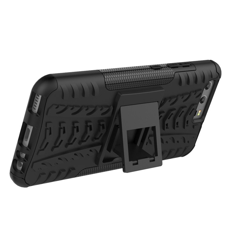 For Huawei P10 Tyre Pattern Kickstand PC + TPU Phone Case - Black-12