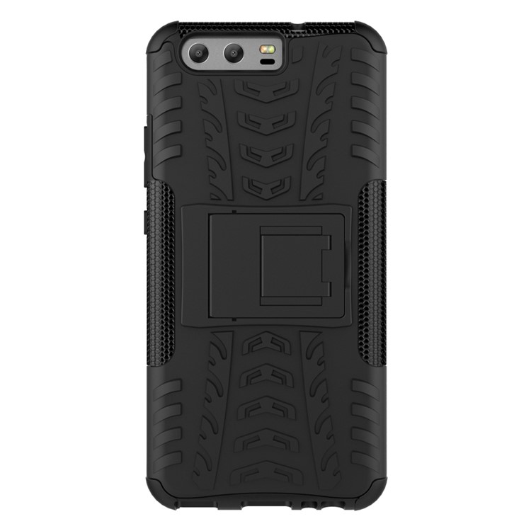 For Huawei P10 Tyre Pattern Kickstand PC + TPU Phone Case - Black-3