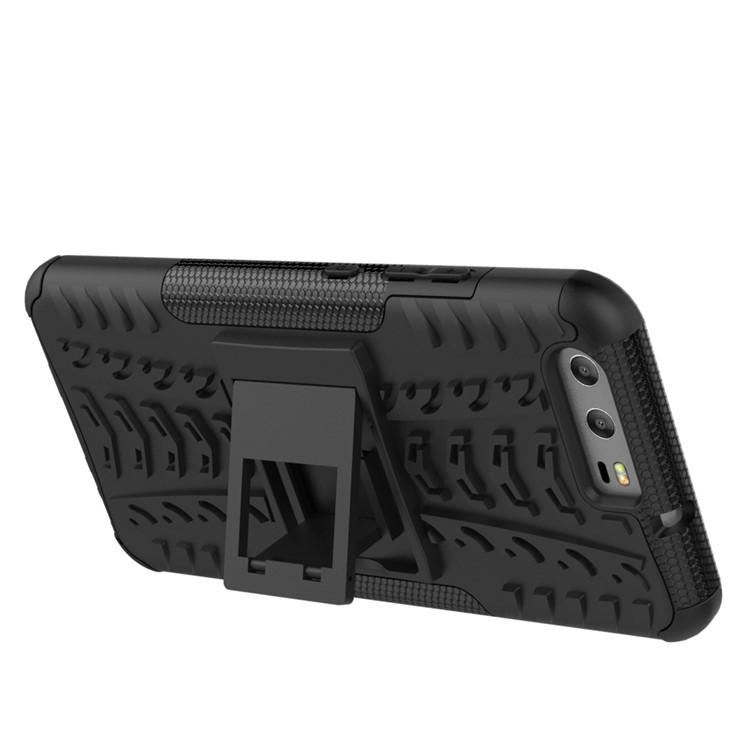 For Huawei P10 Tyre Pattern Kickstand PC + TPU Phone Case - Black-5