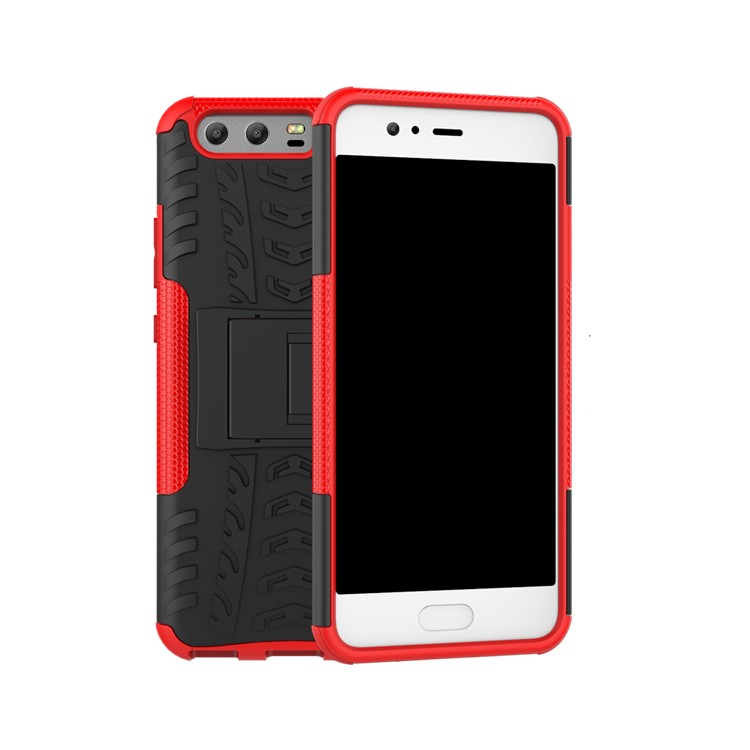 2-in-1 Tyre Pattern Hybrid PC + TPU Kickstand Case for Huawei P10 - Red-2
