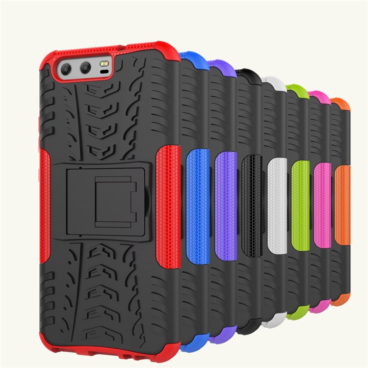 2-in-1 Tyre Pattern Kickstand Combo Case Cover (PC + TPU) for Huawei P10 - Orange-2