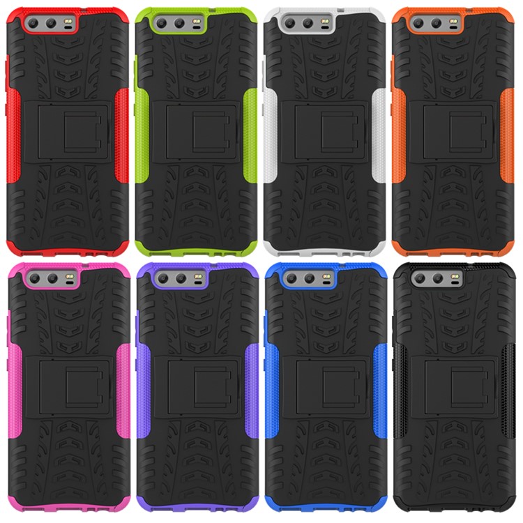 2-in-1 Tyre Pattern Kickstand Combo Case Cover (PC + TPU) for Huawei P10 - Orange-3