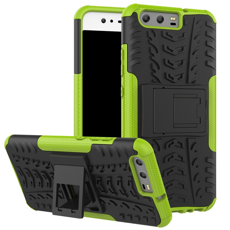 2-in-1 Tyre Pattern Kickstand PC + TPU Case Phone Accessory for Huawei P10 - Green-1