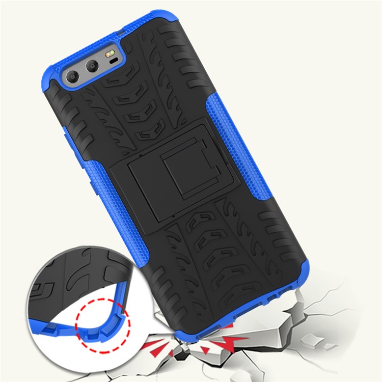 2-in-1 Tyre Pattern Hybrid PC + TPU Mobile Cover with Kickstand for Huawei P10 - Blue-2