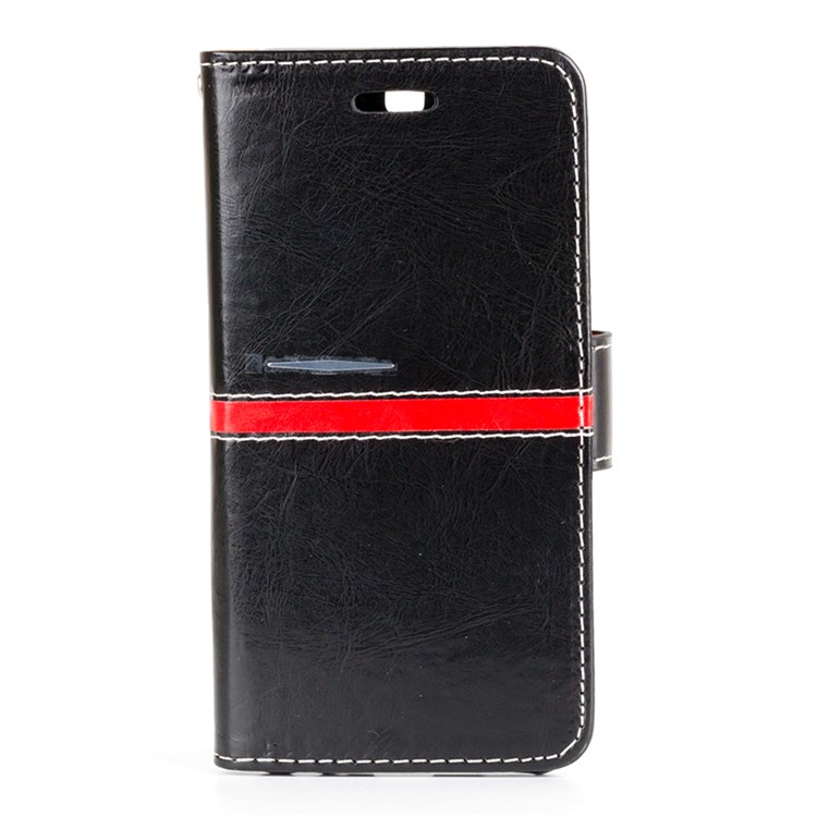 For Huawei P10 Plus Graceful Series Stitching Leather Wallet Protective Case - Black-1