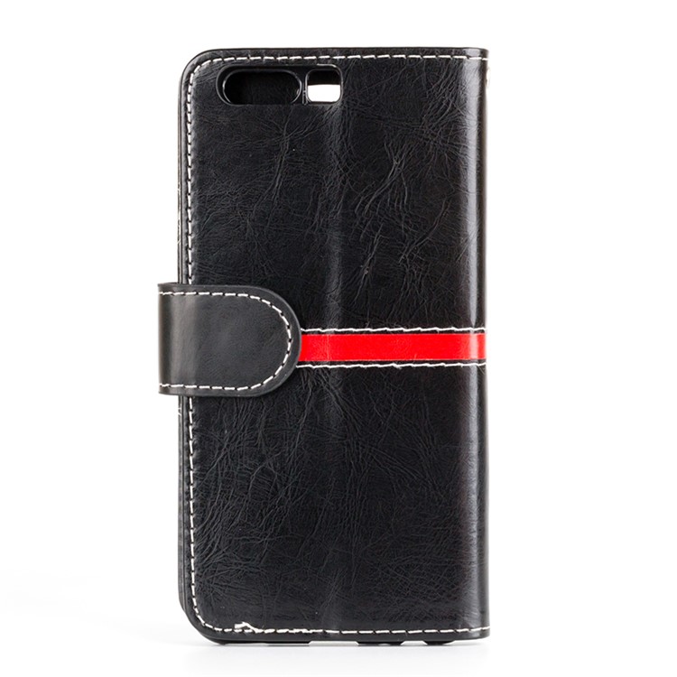For Huawei P10 Plus Graceful Series Stitching Leather Wallet Protective Case - Black-2