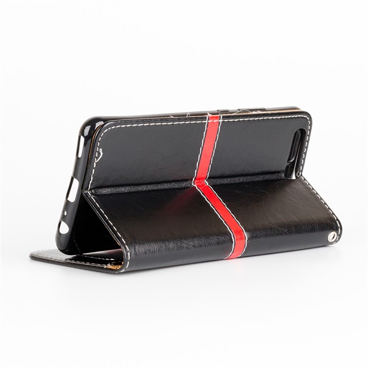 For Huawei P10 Plus Graceful Series Stitching Leather Wallet Protective Case - Black-4
