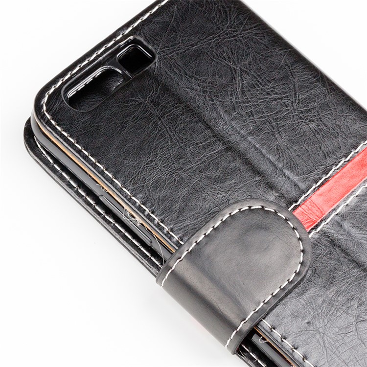 For Huawei P10 Plus Graceful Series Stitching Leather Wallet Protective Case - Black-6
