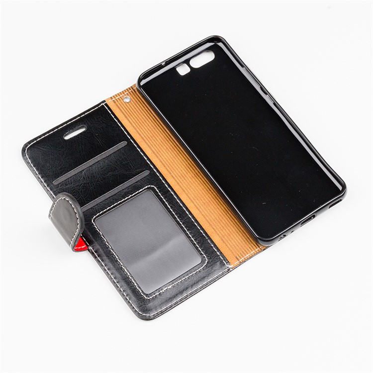 For Huawei P10 Plus Graceful Series Stitching Leather Wallet Protective Case - Black-7