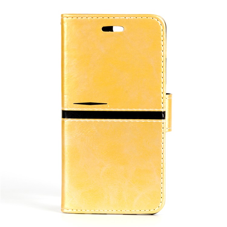 For Huawei P10 Plus Graceful Series Stitching Leather Wallet Folio Case Accessory - Gold-1