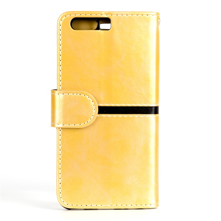 For Huawei P10 Plus Graceful Series Stitching Leather Wallet Folio Case Accessory - Gold-2