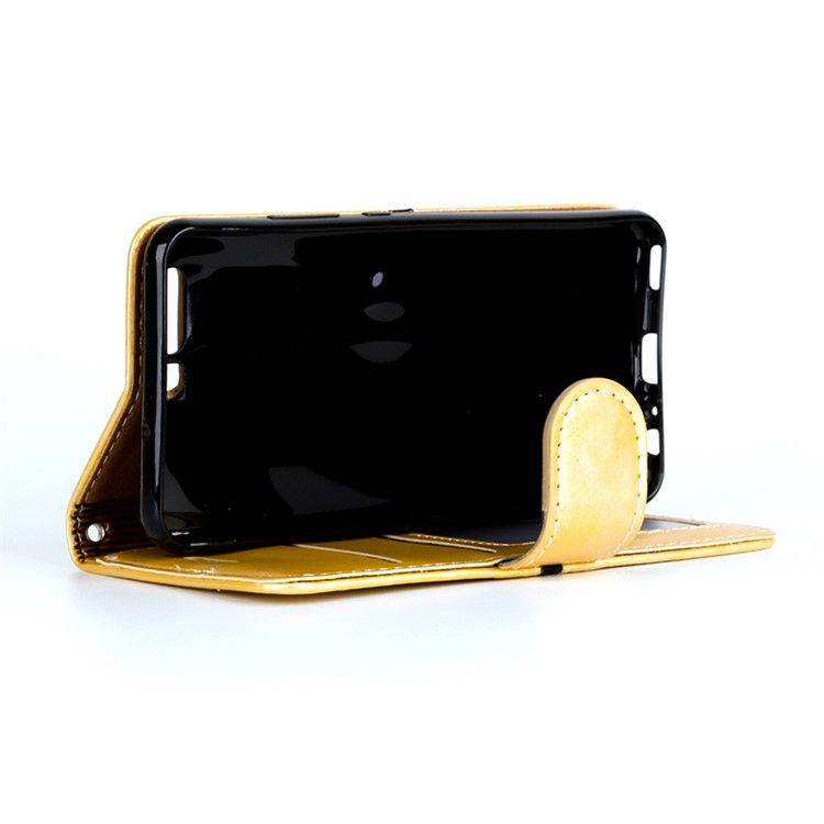 For Huawei P10 Plus Graceful Series Stitching Leather Wallet Folio Case Accessory - Gold-3
