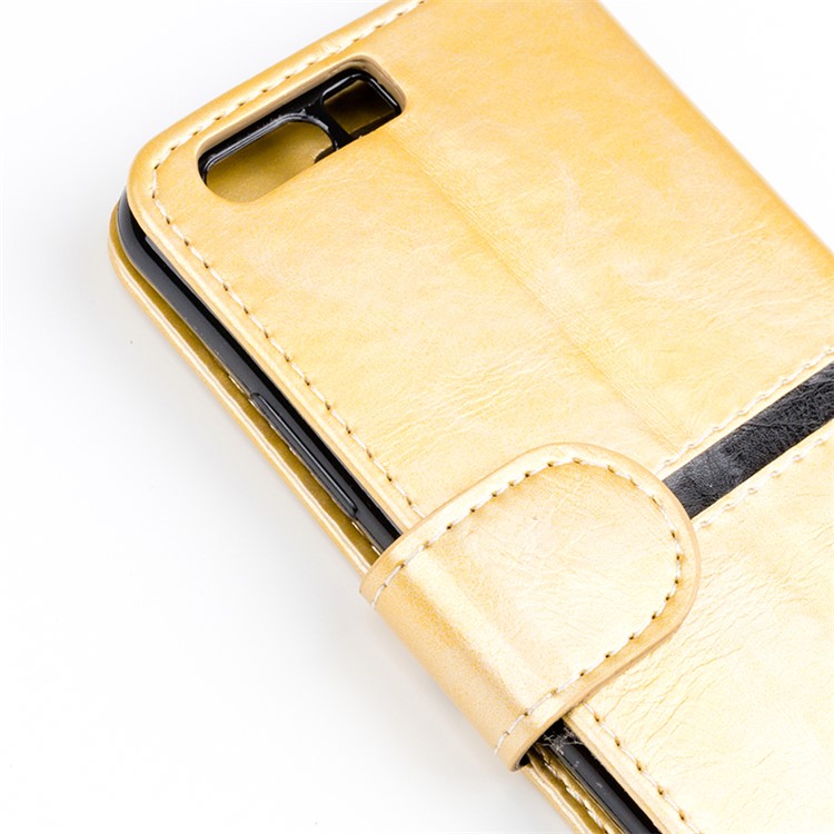 For Huawei P10 Plus Graceful Series Stitching Leather Wallet Folio Case Accessory - Gold-6