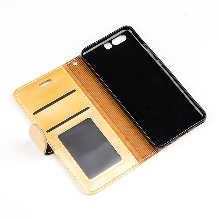For Huawei P10 Plus Graceful Series Stitching Leather Wallet Folio Case Accessory - Gold-7