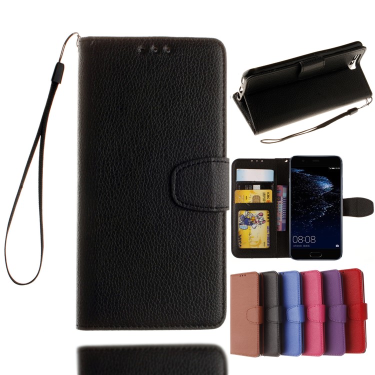 Litchi Grain Wallet Leather Stand Case for Huawei P10 - Black-1