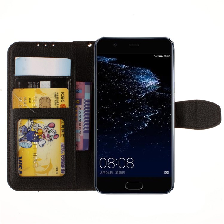 Litchi Grain Wallet Leather Stand Case for Huawei P10 - Black-8