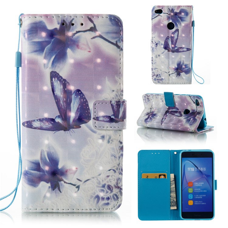Pattern Printing Light Spot Decor Leather Wallet Case for Huawei P8 Lite (2017) / Honor 8 Lite - Flowers and Butterflies-1