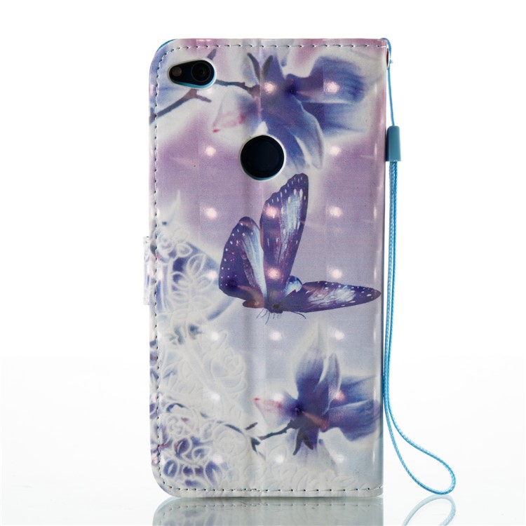 Pattern Printing Light Spot Decor Leather Wallet Case for Huawei P8 Lite (2017) / Honor 8 Lite - Flowers and Butterflies-3