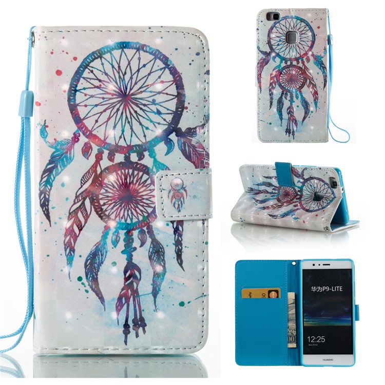 Printing Pattern Light Spot Decor Leather Wallet Flip Case for Huawei P9 Lite/G9 Lite - Blue Dream Catcher-1