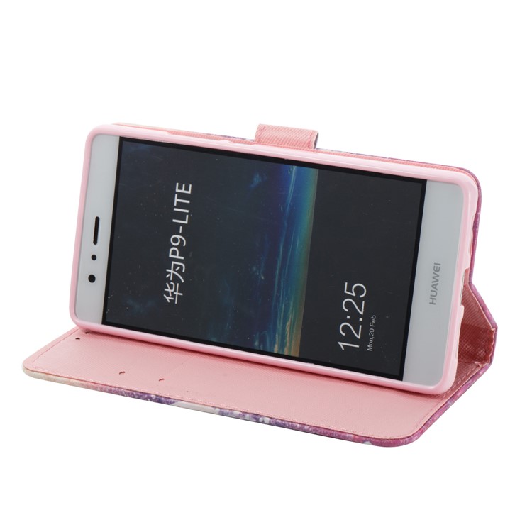 Patterned Light Spot Decor Leather Wallet Foldable Cover for Huawei P9 Lite/G9 Lite - Sequins and Smile-4