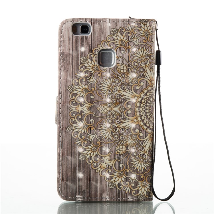 For Huawei P9 Lite/G9 Lite Patterned Light Spot Decor Foldable Leather Wallet Case Cover - Symmetrical Gold Flower-3