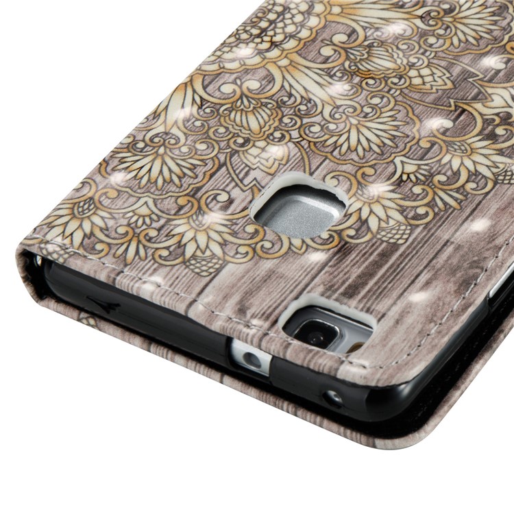 For Huawei P9 Lite/G9 Lite Patterned Light Spot Decor Foldable Leather Wallet Case Cover - Symmetrical Gold Flower-5