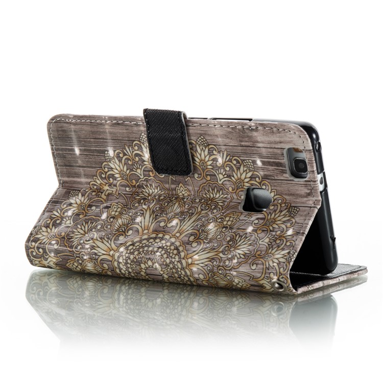 For Huawei P9 Lite/G9 Lite Patterned Light Spot Decor Foldable Leather Wallet Case Cover - Symmetrical Gold Flower-6