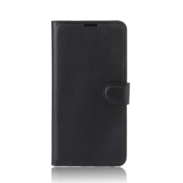 Lychee Skin Wallet Canda in Pelle Per Huawei Y5 (2017) / Y6 (2017) - Nero