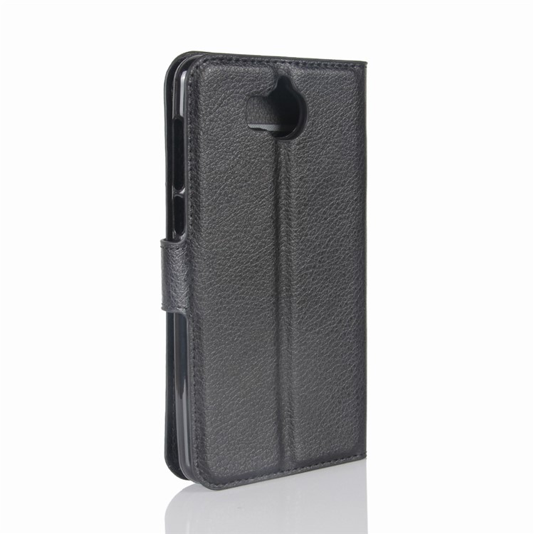 Lychee Skin Wallet Leather Stand Case for Huawei Y5 (2017) / Y6 (2017) - Black-6