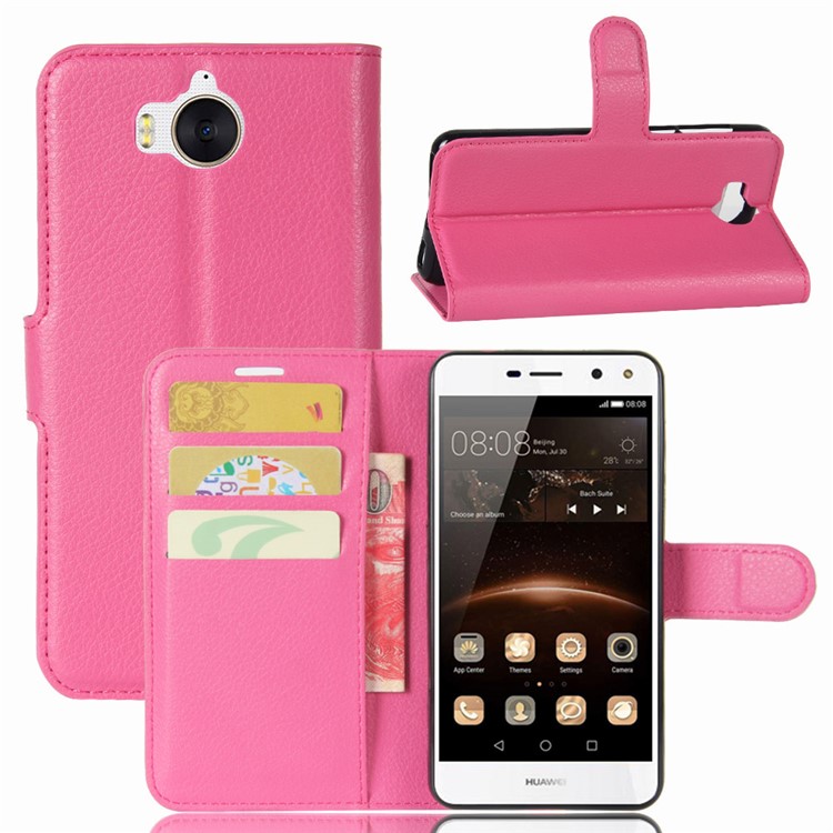 Lychee Skin Magnetic Leather Cover Case for Huawei Y5 (2017) / Y6 (2017) - Rose-1