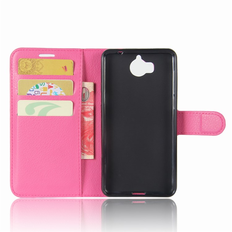 Lychee Skin Magnetic Leather Cover Case for Huawei Y5 (2017) / Y6 (2017) - Rose-3