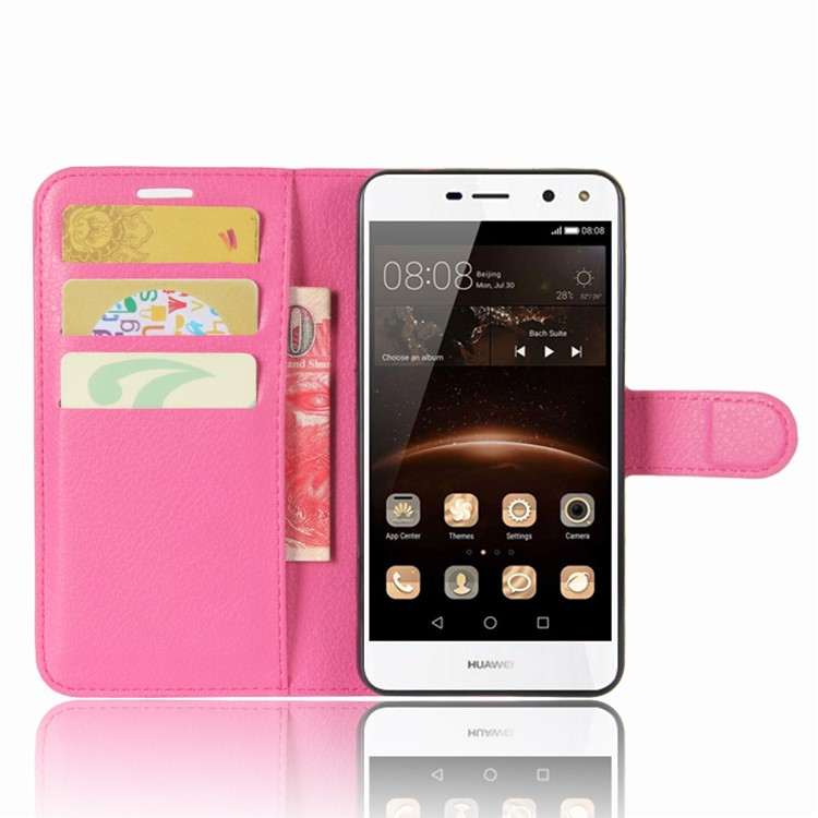 Lychee Skin Magnetic Leather Cover Case for Huawei Y5 (2017) / Y6 (2017) - Rose-4
