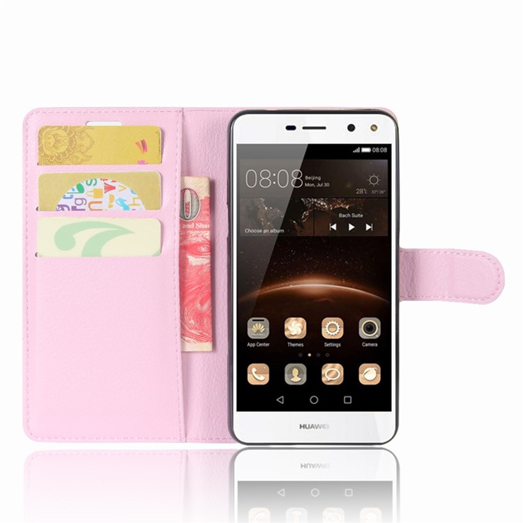 Lychee Skin Wallet Leather Stand Cover for Huawei Y5 (2017) / Y6 (2017) - Pink-4