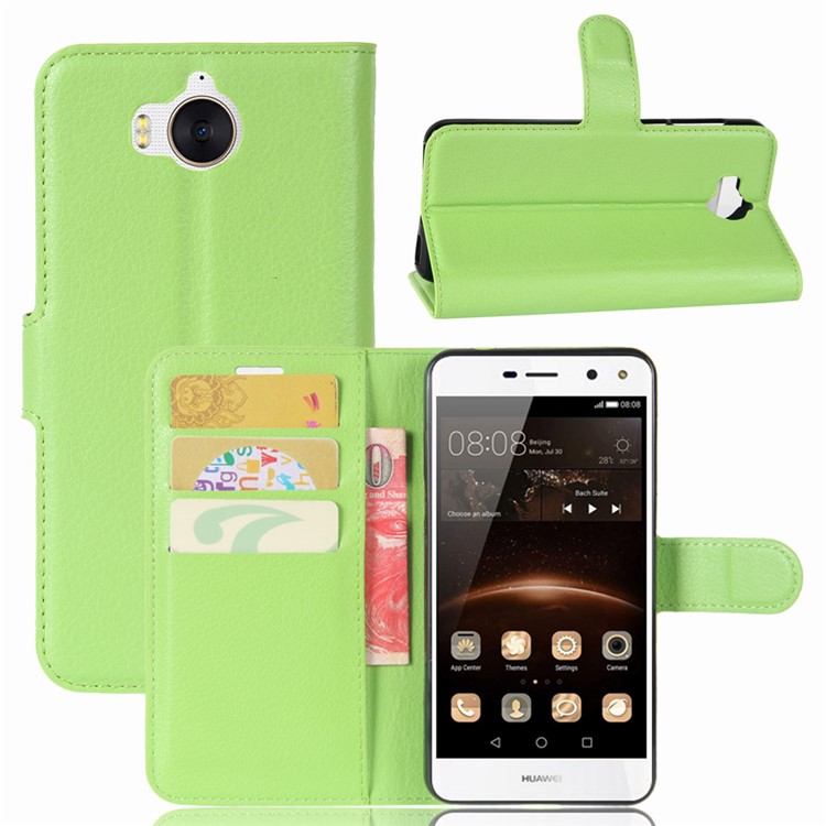 Lychee Skin Wallet Leather Magnetic Case for Huawei Y5 (2017) / Y6 (2017) - Green-1