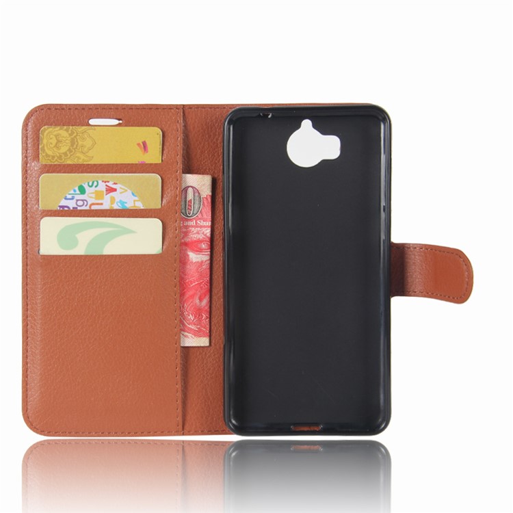 Lychee Skin Leather Wallet Case for Huawei Y5 (2017) / Y6 (2017) - Brown-3