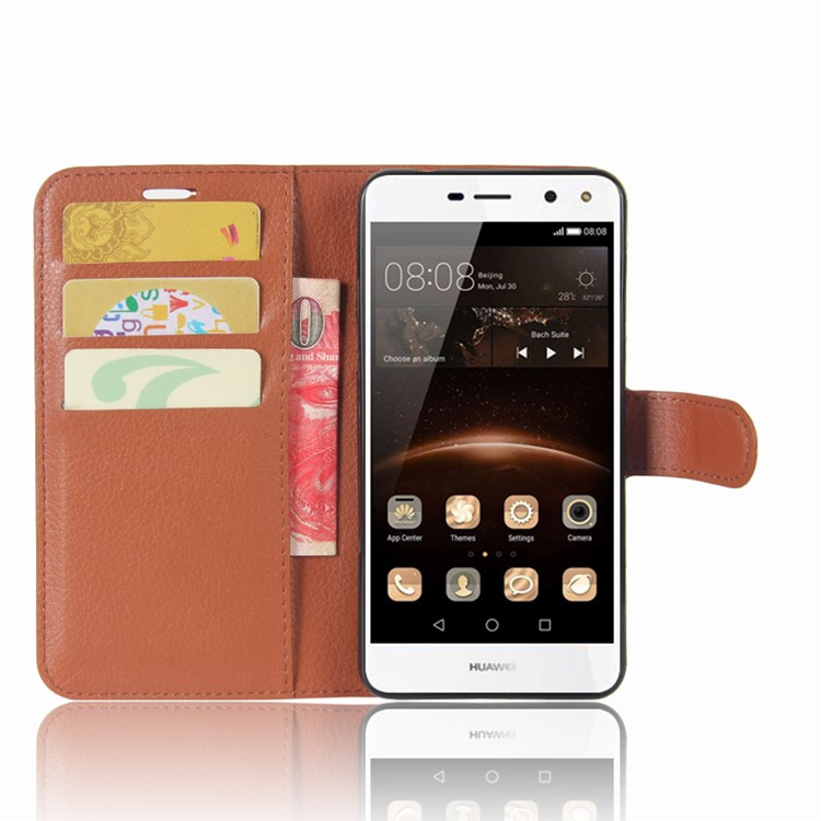Lychee Skin Leather Wallet Case for Huawei Y5 (2017) / Y6 (2017) - Brown-4