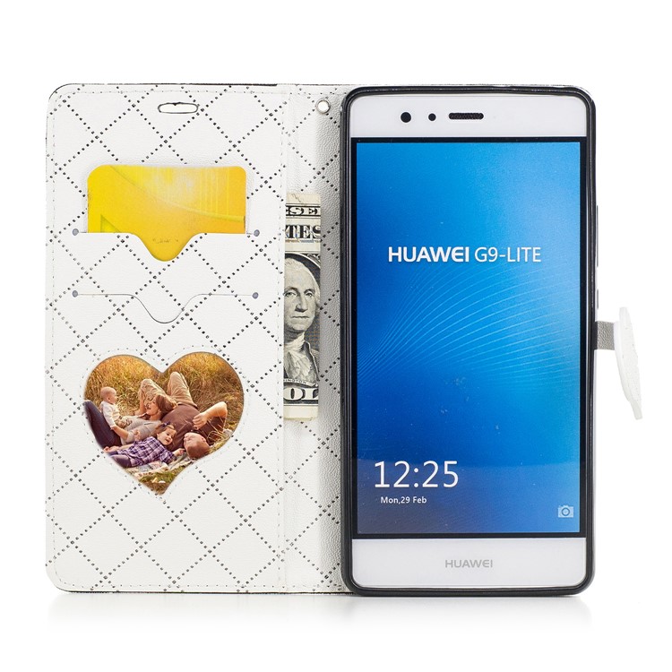 Love Heart Two-tone Leather Wallet Case Stand for Huawei P9 Lite/G9 Lite - Black-8