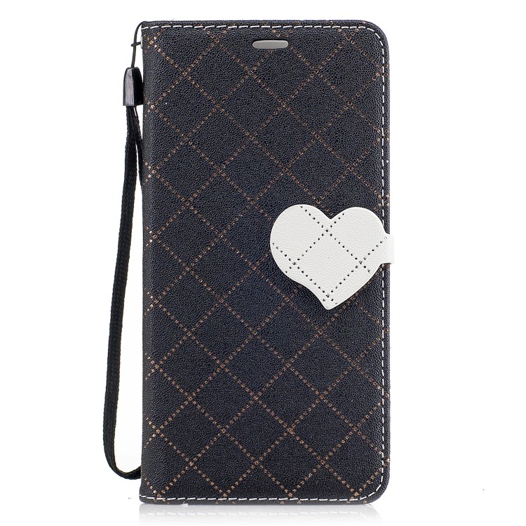 Love Heart Two-tone Leather Wallet Stand Mobile Case with Strap for Huawei P10 - Black-2