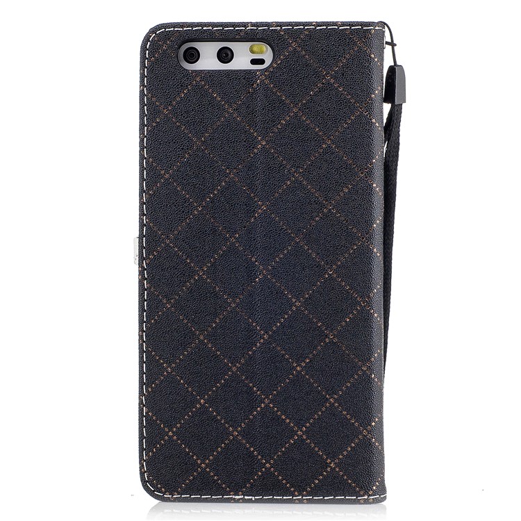 Love Heart Two-tone Leather Wallet Stand Mobile Case with Strap for Huawei P10 - Black-3
