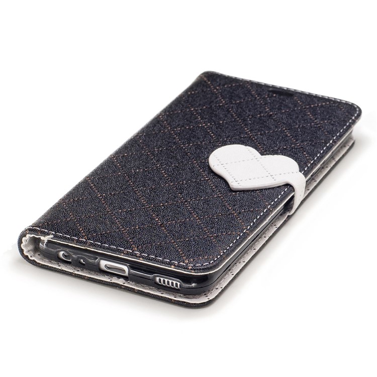 Love Heart Two-tone Leather Wallet Stand Mobile Case with Strap for Huawei P10 - Black-6