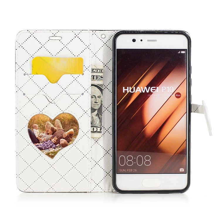 Love Heart Two-tone Leather Wallet Stand Mobile Case with Strap for Huawei P10 - Black-8