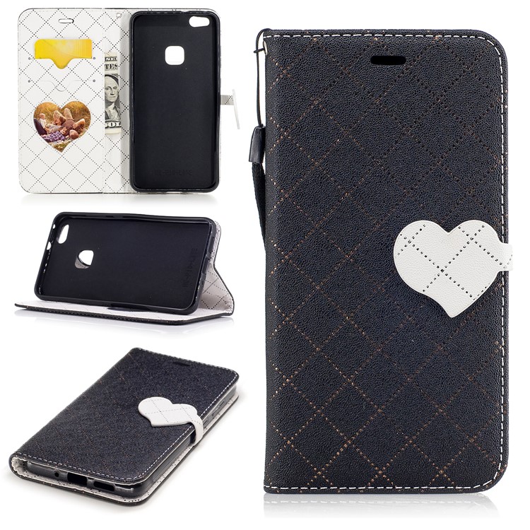 Love Heart Two-tone Leather Wallet Mobile Case for Huawei P10 Lite - Black-1