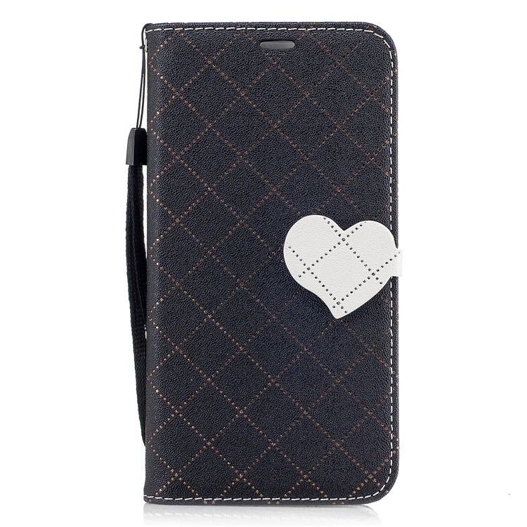 Love Heart Two-tone Leather Wallet Stand Shell with Lanyard for Huawei P8 Lite (2017) - Black-2